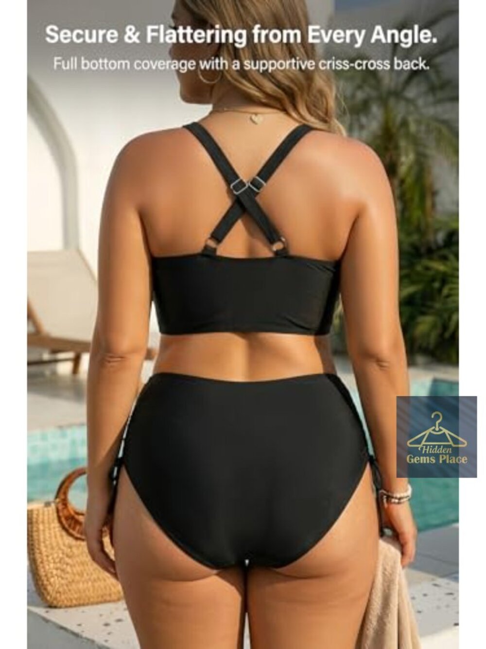 Plus Size Tummy Control Lace Up Bikini Two Piece Swimsuit - Picture 4 of 6